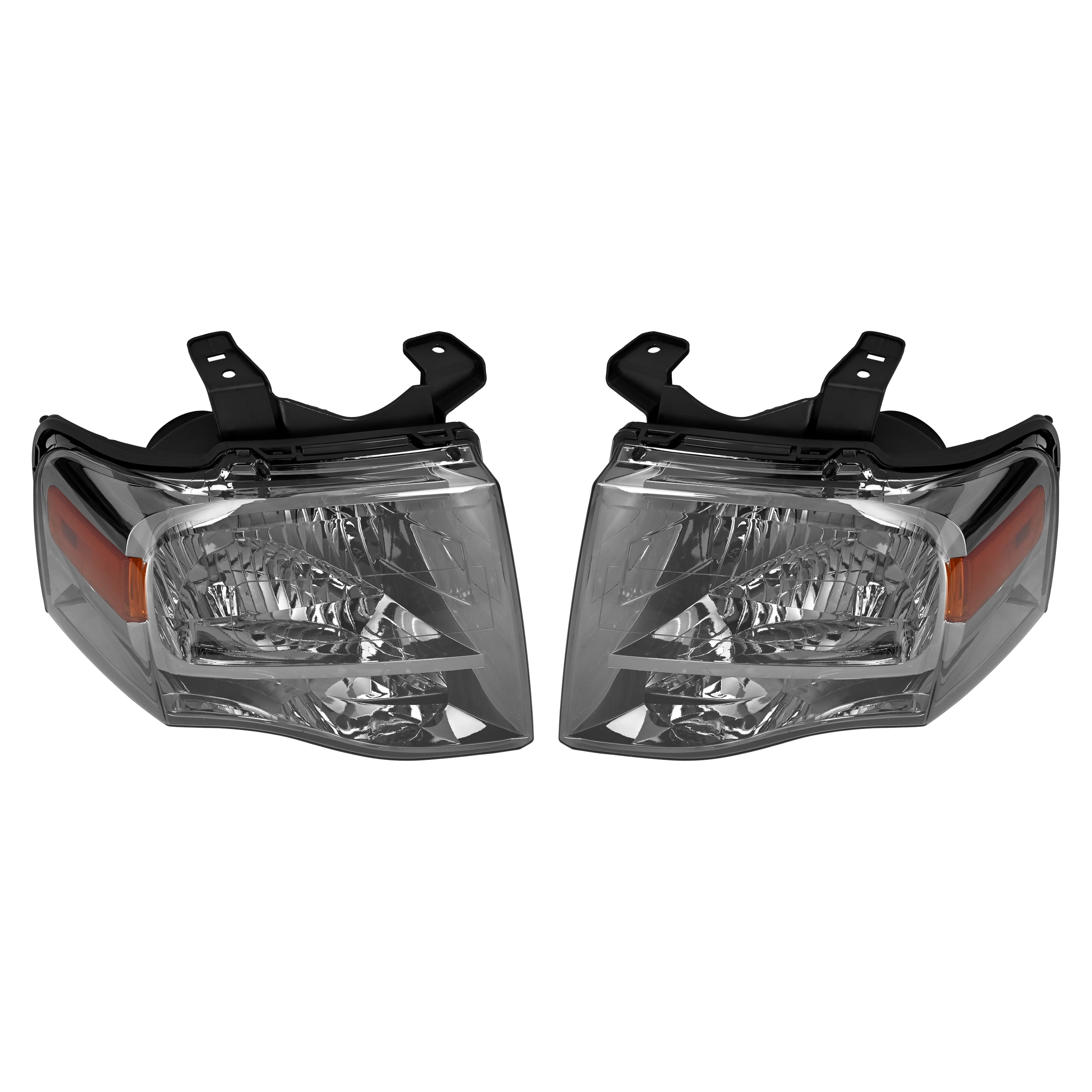 Kojem Pair Headlight Assembly for 2007-2014 Ford Expedition Replaces FO2502226 FO2503226 Halogen Headlamp Front Light Lamp w/Bulb Smoke Lens Chrome Housing Driver & Passenger Side