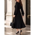 thumbnail image 2 of Mengpipi Women's Plus Size Knits Fall Spring Long Sleeve Round Neck Puff Sleeve Ribbed A-Line Solid Color Casual Comfortable Midi Dress 1X-5X, 2 of 9