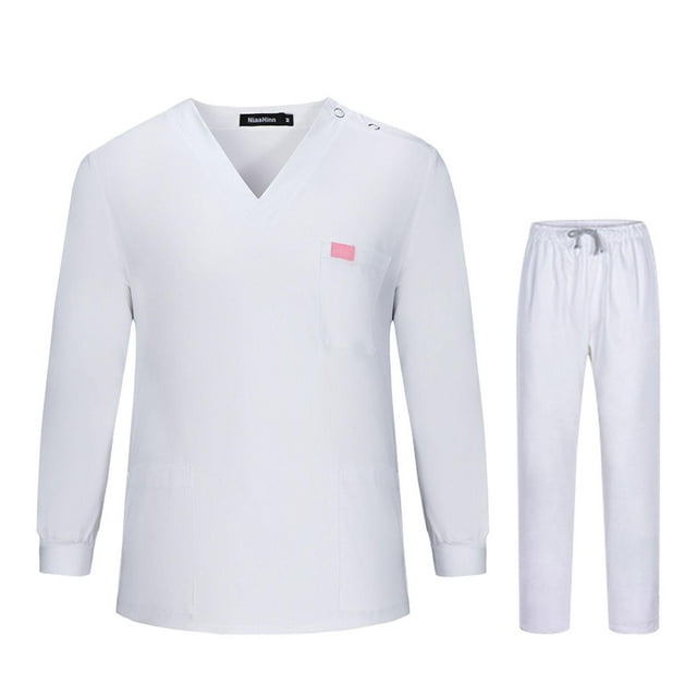 Uniformes de enfermería, ropa de trabajo transpirable para hombre y mujer, uniforme de enfermera Blanco