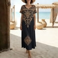thumbnail image 5 of XUNKUSGA Boho Dresses for Women Fashion Floral Print Maxi Dress Casual Cotton V Neck Short Sleeve Split Sun Dresses Women with Pockets for Beach,Black,S, 5 of 7