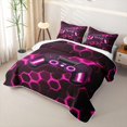 thumbnail image 3 of meiyoeat Gradient Gamepad Quilt Full for Boys Gamers, Neon Honeycomb Pink Gaming Full Bedspread Sets, 3-Piece 1 Coverlet and 2 Pillowcases, 3 of 7