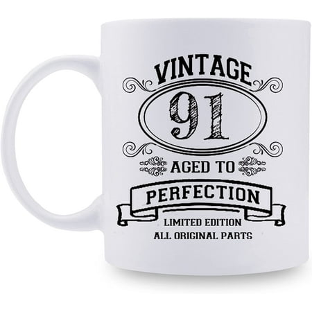 

91st Birthday Gifts for Women - 1931 Birthday Gifts for Women 91 Years Old Birthday Gifts Coffee Mug for Mom Wife Friend Sister Her Colleague Coworker - 11oz Mug 91 Aged to Perfection