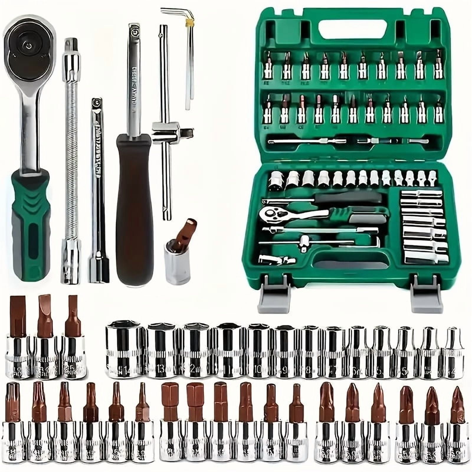 53pcs Mechanic Tool Set, Ratchet Wrench Set, Torque Wrench, MechanicTool Kits For Auto Parts Repair And Household Mechanical Tool Kit, For Car Bike Rep