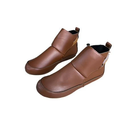 

Avamo Women Warm Winter Shoes Buckle Strap Ankle Boots Walking Slip Resistant Flat Short Boot Brown 7