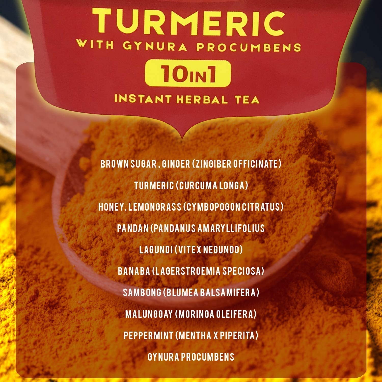 Turmeric & Herbs Powder Drink Mix  10-Ingredient Organic Blend from Yamang Bukid with Curcuminoids, Gynura Procumbens, Ginger, Lemongrass, Moringa (Pack of 1)