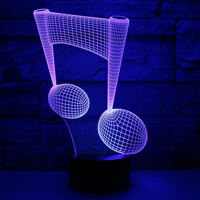 Luz nocturna LED 3D con anotaciones musicales que cambian de color para niños