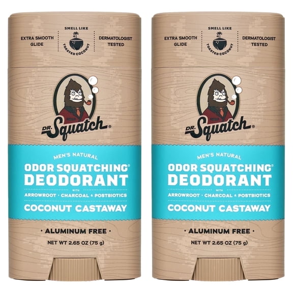 Dr. Squatch Natural Men's Deodorant - Aluminum Free - Coconut Castaway (2.65 oz, 2-Pack)