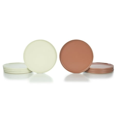 

Everything Kitchens Modern Flat 8-Piece Dinner Plate Set | Beige & Terracotta