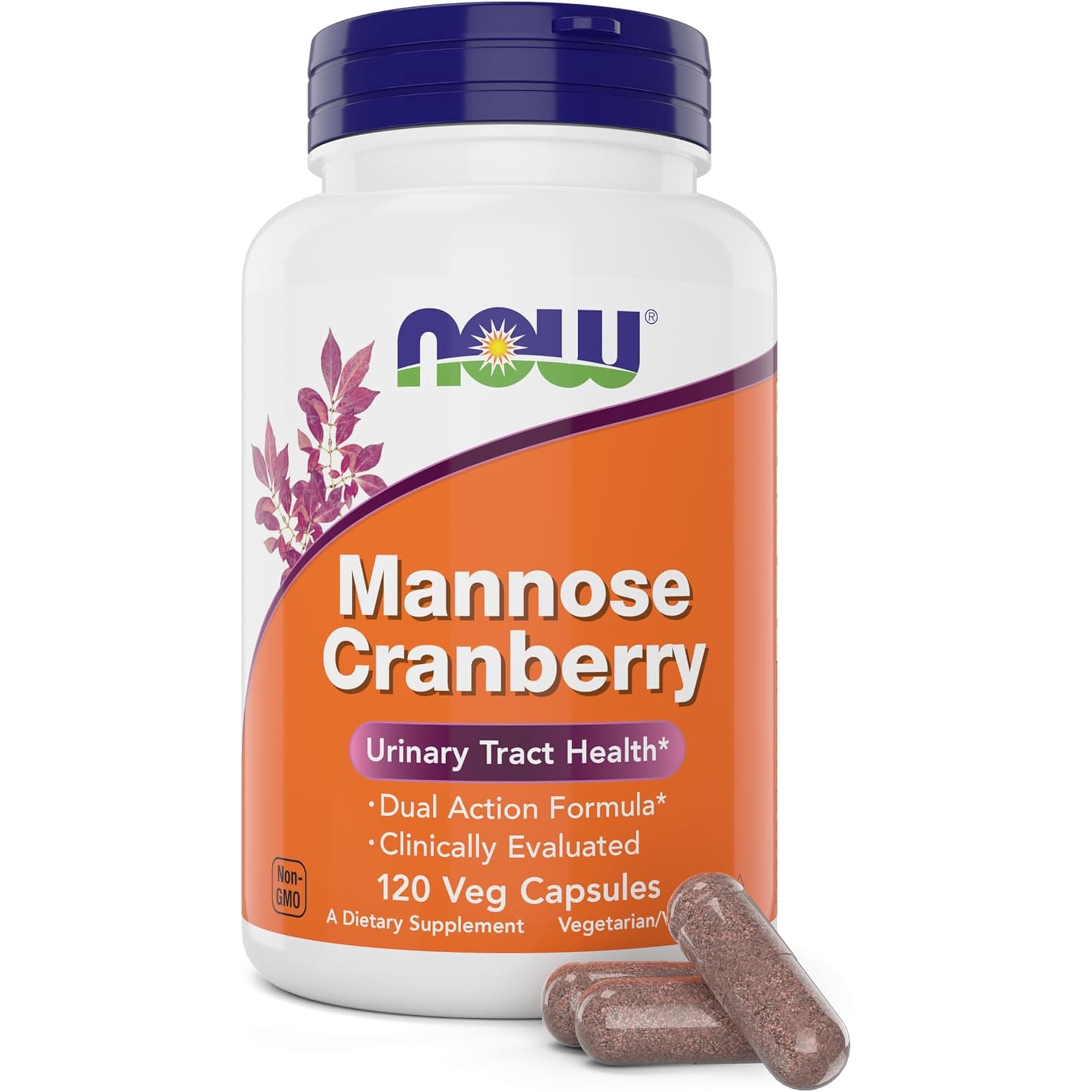 NOW Foods Mannose Cranberry, 120 Veg Capsules - with PAC - 450mg dMannose, 250mg Whole Cranberry - Bladder Cleanse and Urinary Tract Health* - Vegan Friendly Supplement, Non-GMO