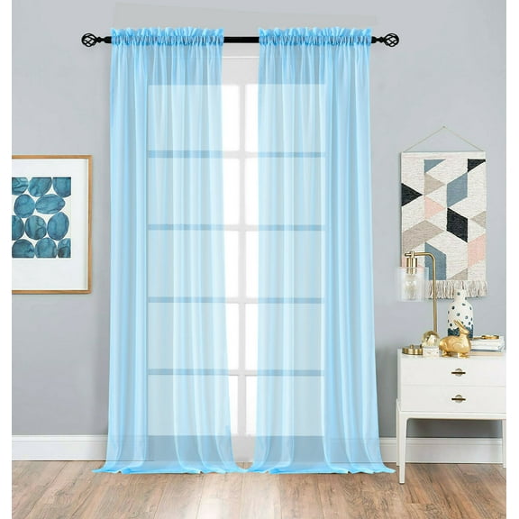 2 Pack Basic Home Rod Pocket Sheer Voile Window Curtains - Assorted Colors & Sizes