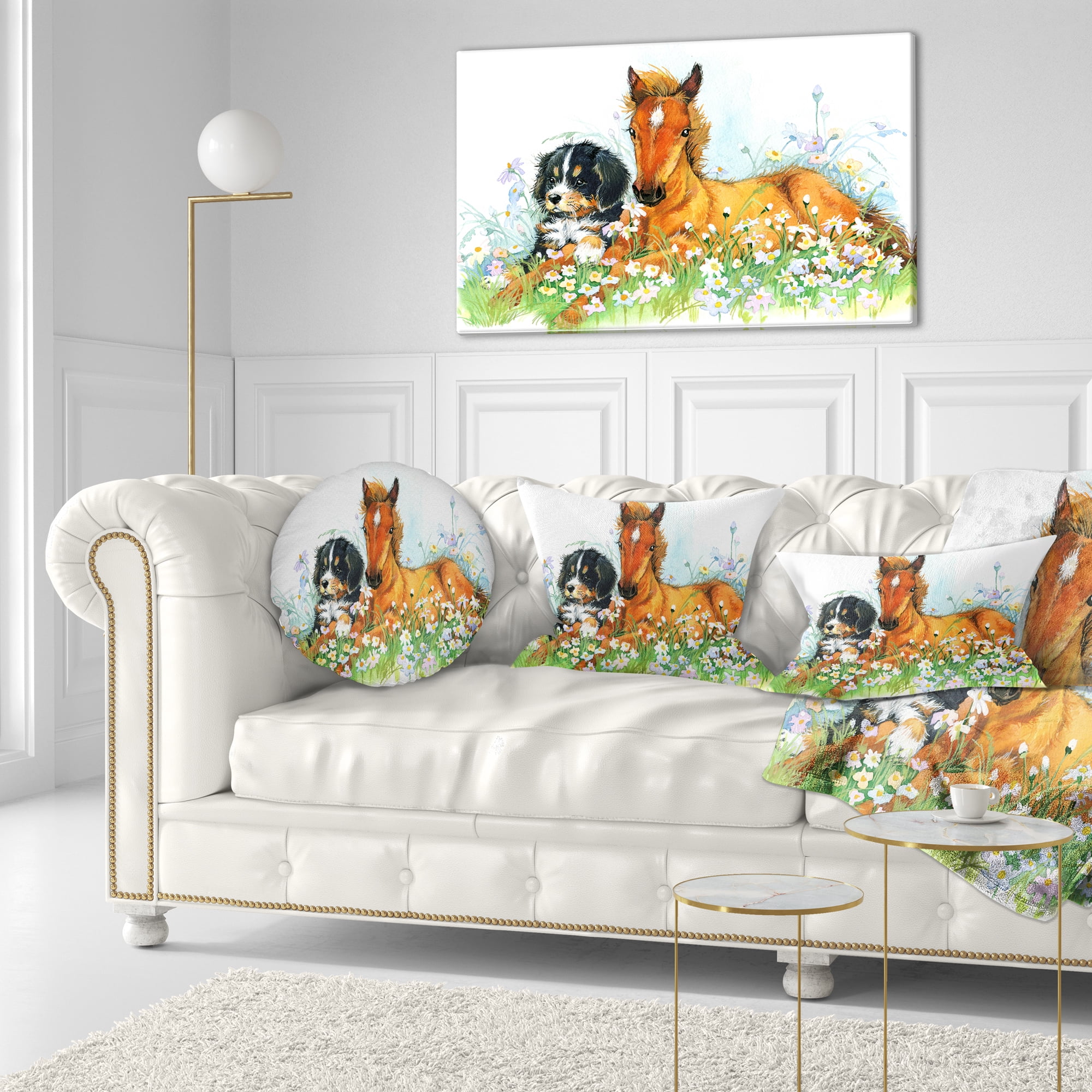 Designart Relaxing Brown Cute Horse - Animal Throw Pillow - 12x20