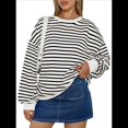 thumbnail image 1 of Sudadera de Cuello Redondo A Rayas de Gran Tamaño para Mujer, Jersey de Larga con Bloques de Color, Camiseta Informal Holgada para Hacer Ejercicio, Color , Talla S, 1 of 6