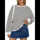 thumbnail image 1 of Sudadera de Cuello Redondo A Rayas de Gran Tamaño para Mujer, Jersey de Larga con Bloques de Color, Camiseta Informal Holgada para Hacer Ejercicio, Color M, 1 of 6