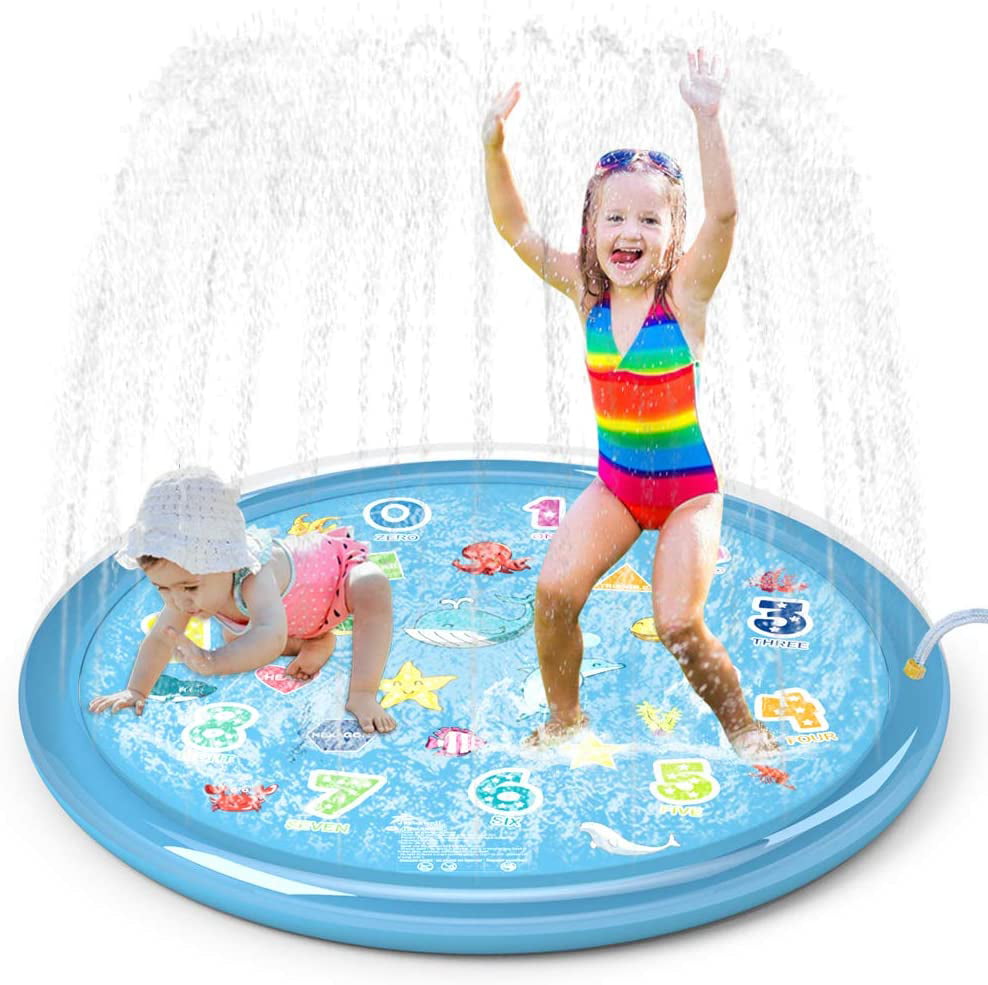 69” No More Burst Sprinkle and Splash Play Mat for Kids Boys Girls Fun Splash Play Mat Summer Outdoor Sprinkler Pad Party Water Toys Extra Large Children’s Sprinkler Pool Sprinkler Toy Splash Pad 