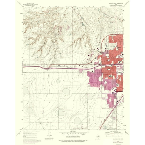 Topographical Map - Amarillo Texas West Quad - USGS 1960 - 23 x 29.11 - Vintage Wall Art