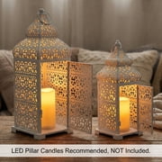 Temple Moroccan Style Lantern Decorative Candle Holder for Home Decor, White, Set of 2