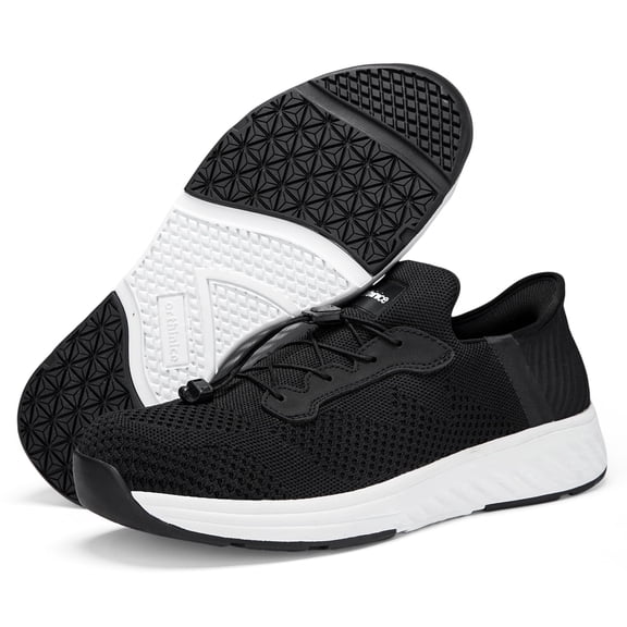 Orthinice Men's Shoes Arch Support Slip-On Casual Shoes, Medium Wide Platform Round Toe, Black, Size 8