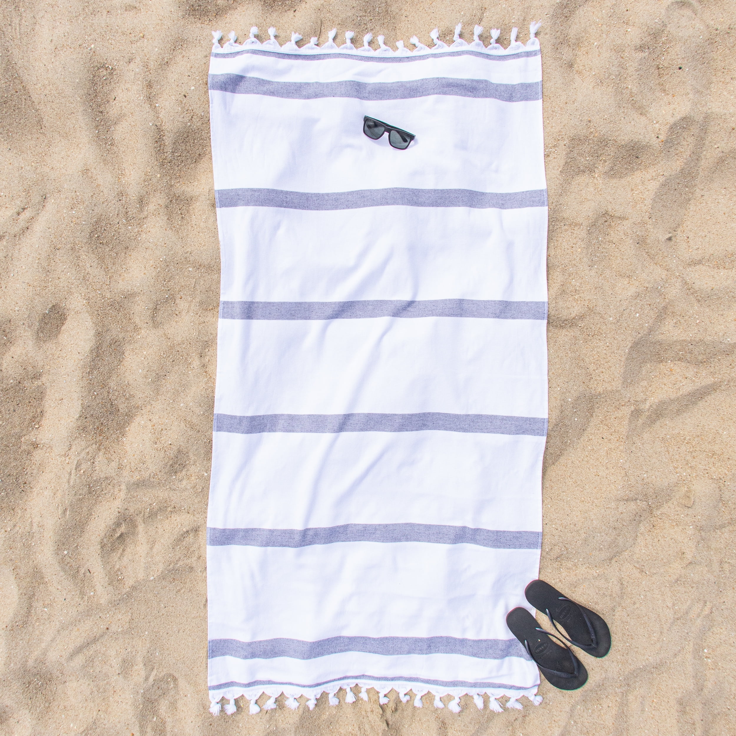 Impressions Ula Stripe Fouta Beach Towel with Tassels