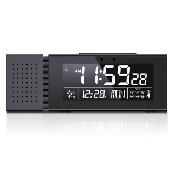 Reloj de pantalla LED Operado por batería Temperatura Digital Medidor de humedad Higrómetro Snooze Modo Alarma Radio Dormitorio Dormitorio Hogar Suministros Negro Inevent HA011272-04B