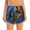 thumbnail image 2 of Balery Starry Night Charging Dinosaur Pantalones cortos deportivos para mujer con forro y dos bolsillos, elásticos, para entrenamiento, gimnasio, yoga-Medium, 2 of 7