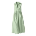 thumbnail image 4 of Women's Cotton Sleeveless Shirt Dress Collared Button Down Solid Color Casual Long Maxi Dress with Pockets Mint Green S(S), 4 of 6