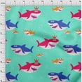 thumbnail image 4 of oneOone Viscose Chiffon Aqua Blue Fabric Shark Print Kids Sewing Material Print Fabric By The Yard 42 Inch Wide, 4 of 6