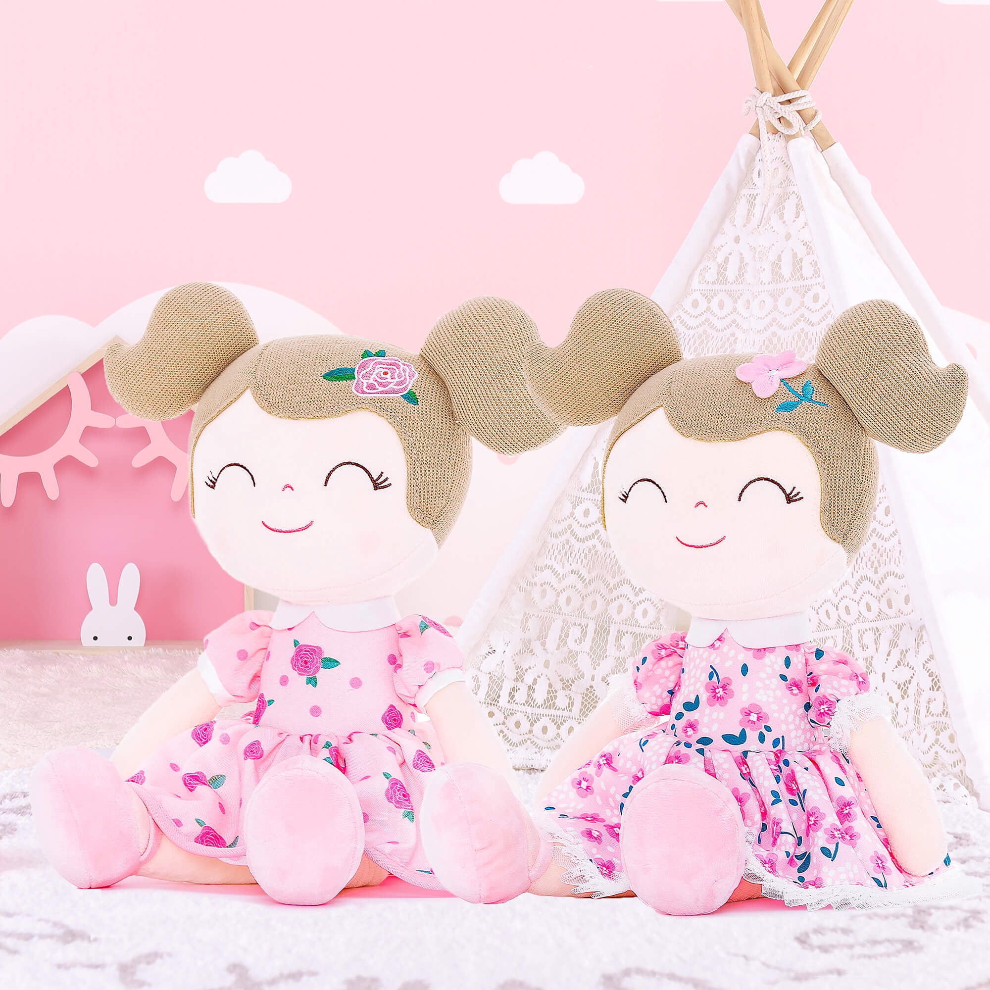 Gloveleya Dolls Baby Girl Gifts Soft Plush Toy Printed Rosebuds Blossom 16"