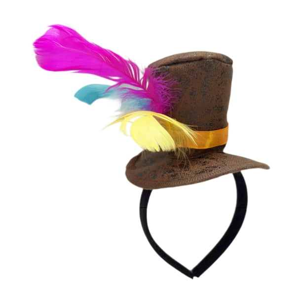 Mini sombrero de copa, tocado, plumas artificiales, accesorios para disfraces, tocado para baile con diadema