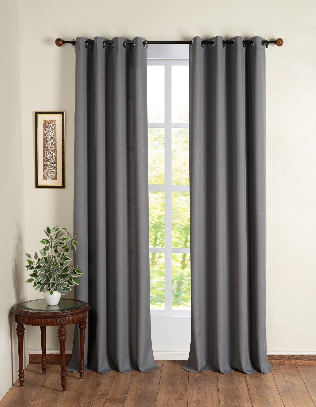 Mainstays 3/4 in Wood Ball Curtain Rod Set, Adjustable 24–84 in, Black