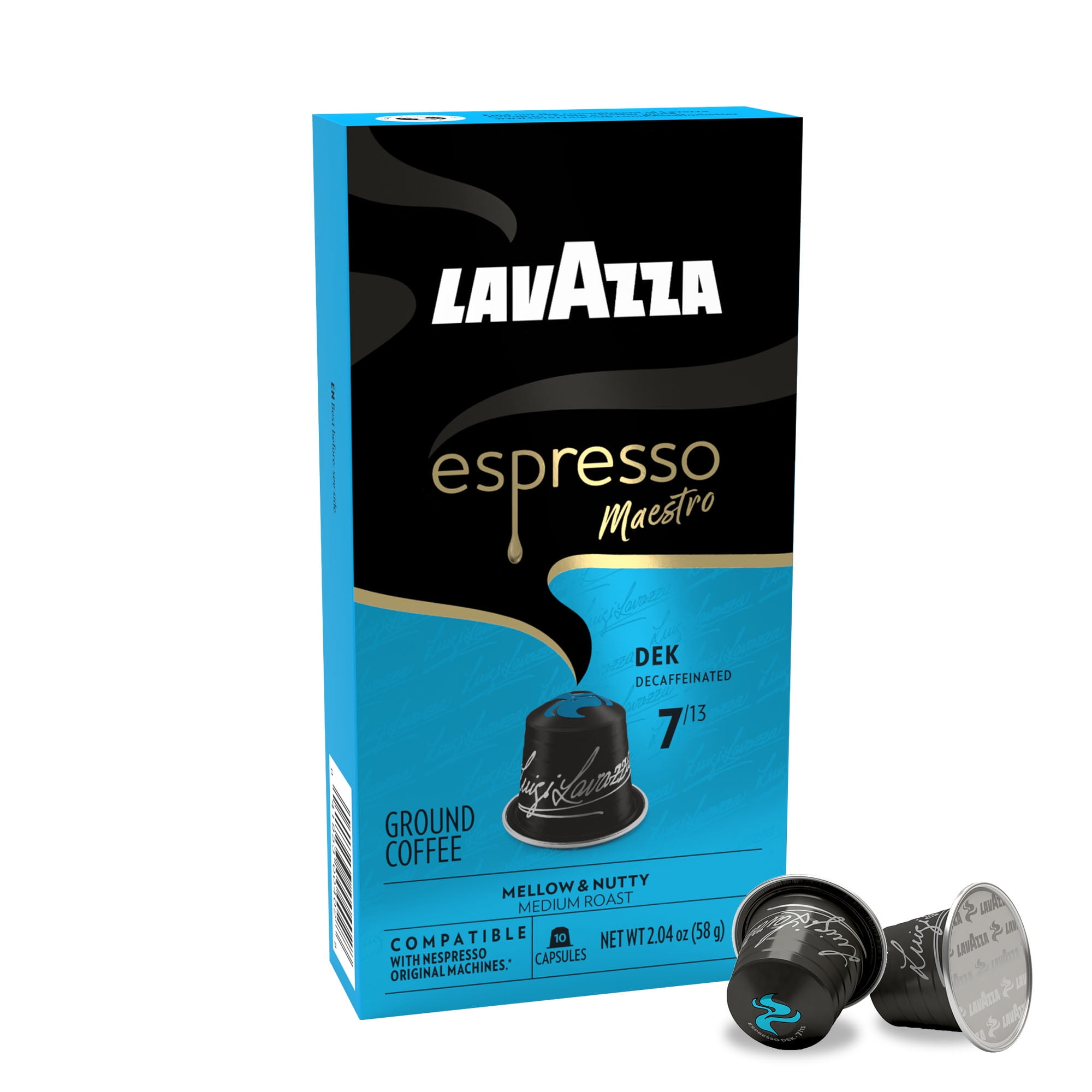 Lavazza Espresso Maestro Decaf (DEK) Aluminum Capsules Compatible with Nespresso* Original Machines, Medium Espresso Roast, Arabica and Robusta Blend (60 Capsules)