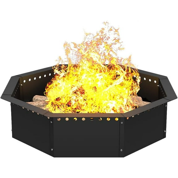 28-Inch Outer Diameter Smokeless Octagonal Fire Pit Ring, Large Solid Steel Liner for DIY Campfire