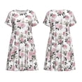 thumbnail image 3 of Bixox Robe d'Été à Manches Courtes pour Femmes Robe Ample Longueur Genou avec Poches-Rose Fleurs, 3 of 7