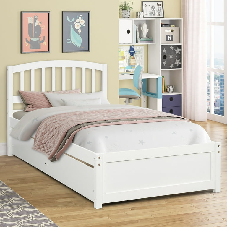 Platform twin bed frame white mattress foundation with headboard and storage drawers underneath deals