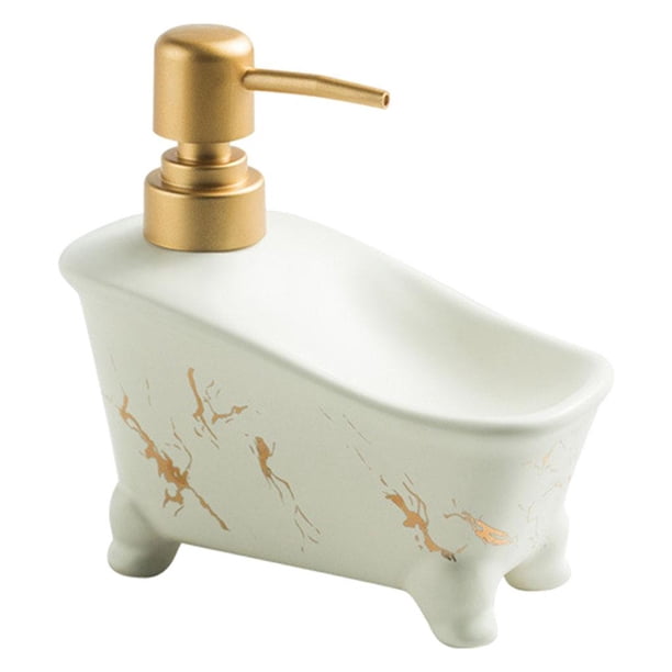 Dispensador de jabón líquido de cerámica para baño, con aspecto de bañera, 350 ml, bomba de champú blanco