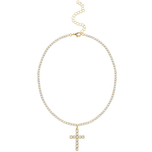 Jessica Simpson Gold Tone Crystal CZ Cross Necklace