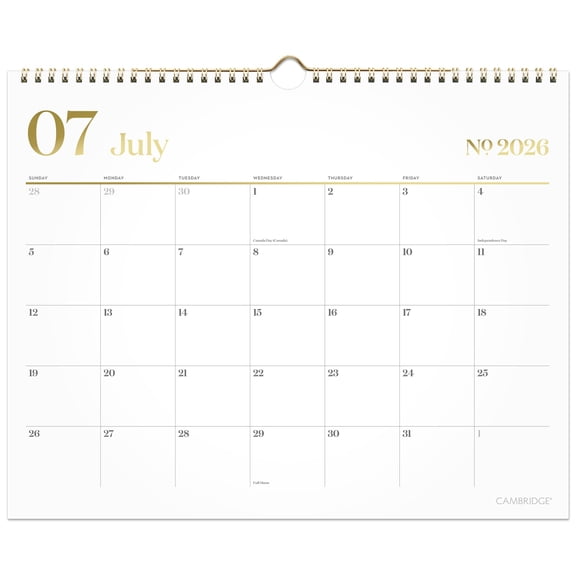 Mead Cambridge WorkStyle Academic 2026-2027 Monthly Wall Calendar White Medium
