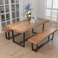 "Yaoping 72"" Rustic Farmhouse Dining Table, Solid Wood with Metal