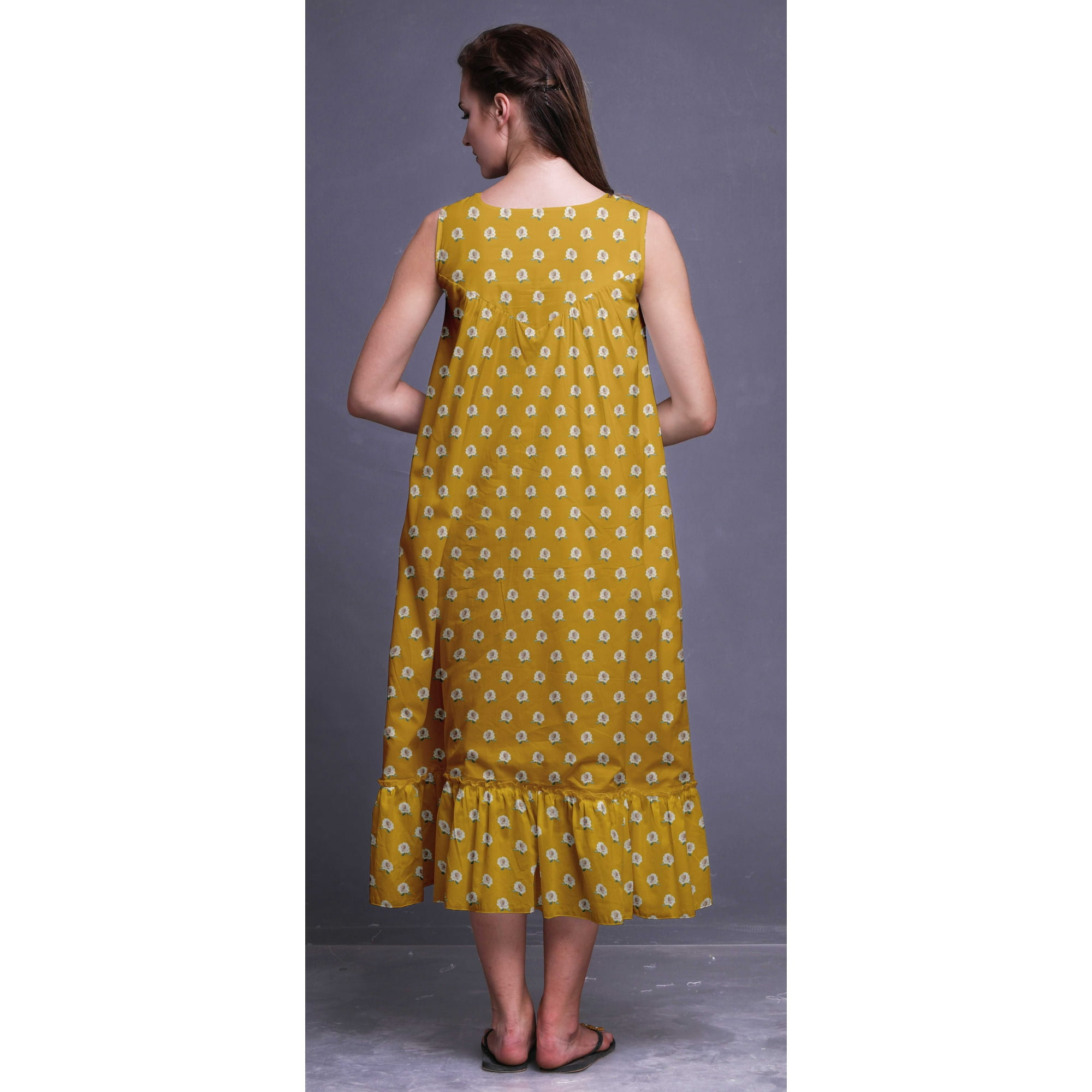 Bimba Goldenrod Floral Rose Mid Calf Nightwear Ladies Cotton