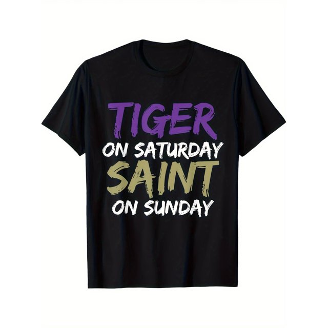 Camiseta de hombre con estampado "Tigre el sábado, santo el domingo", 100 % algodón, manga corta, cuello redondo, 2024