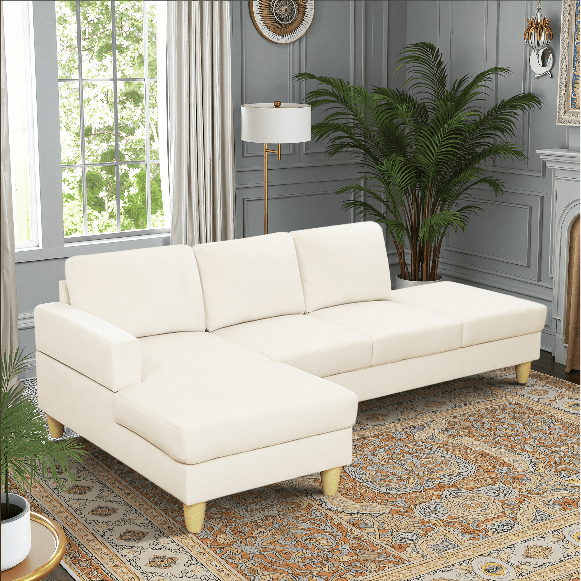 MAYEERTY Superior Beige white Lint Modern Adult Couch Living Room Sofa Set