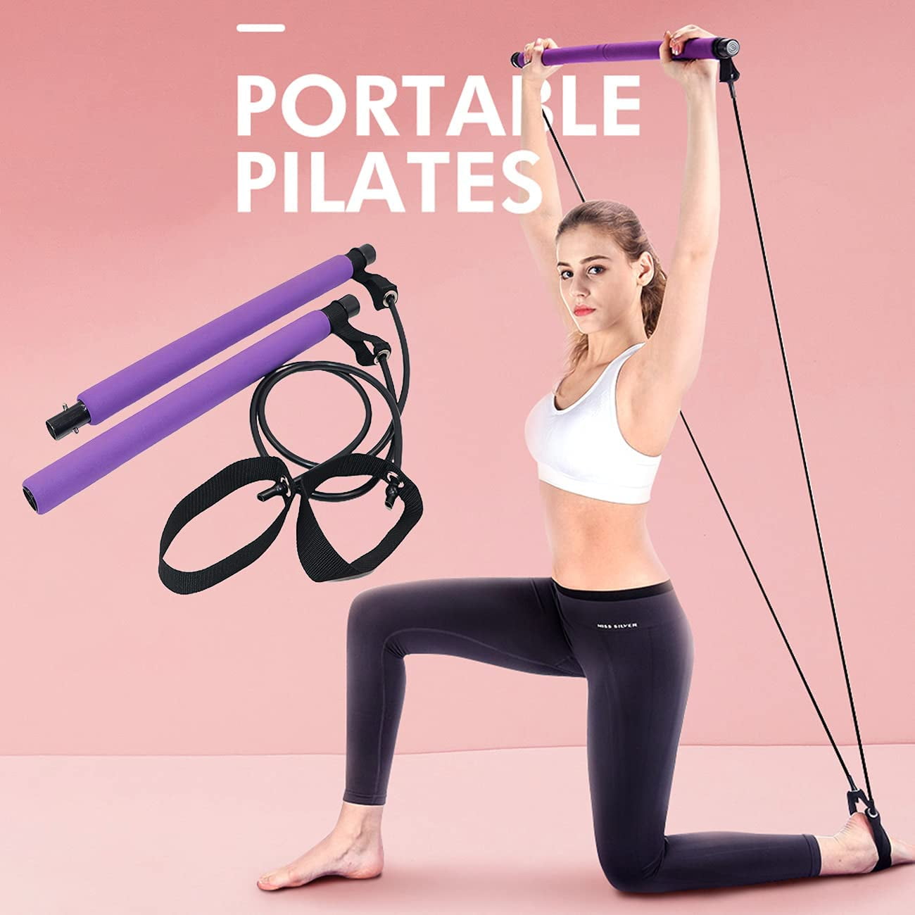 Portable Pilates Bar Fitness Exercise Stick Yoga Booty Leg Exercise Band  Resistance Band Workout Resistance Bands Loop Set 
