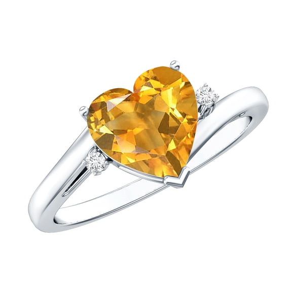 Rosec Jewels Certified Citrine Solitaire Promise Ring with Diamond - Heart Ring - 6 mm, 925 Sterling Silver, US 4.00