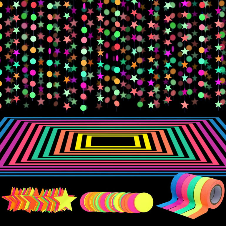 Blacklight Neon Party Supplies Glow in the Dark Neon Streamers Garland  Fluorescent Balloon UV Tape for