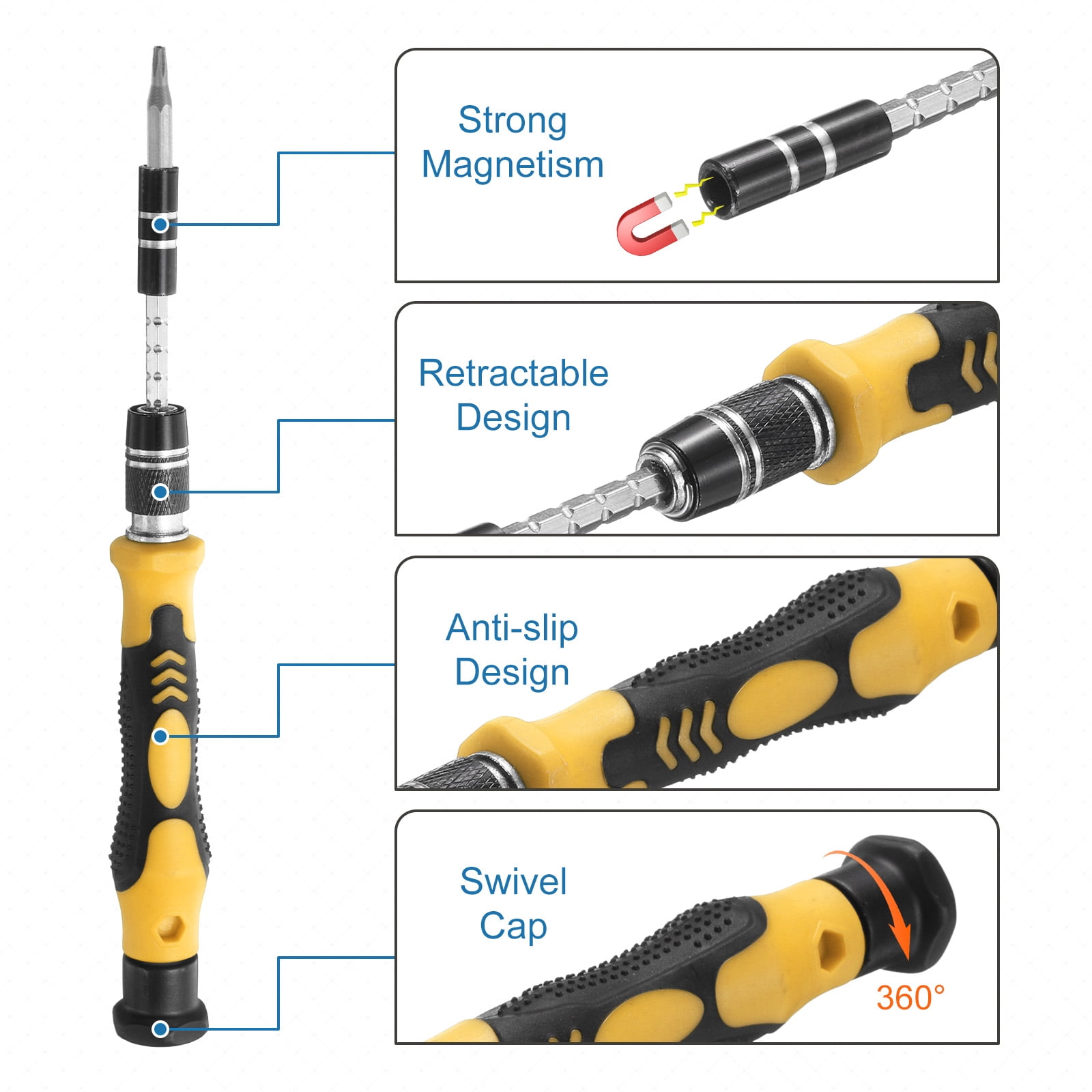 Uxcell 136 in 1 Magnetic Precision Screwdriver Set Electronics Repair Tools Kit with 96 Bits Flexible Shaft and Extension Rod for Cellphone Game Console Laptop PC Computer Camera, Yellow