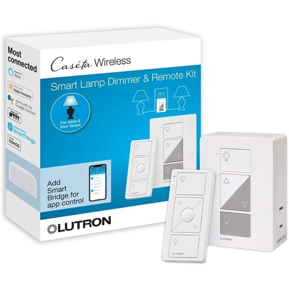Lutron Caseta Smart Home Plug-in Lamp Dimmer Switch and Pico Remote Kit, Works with Alexa, Apple HomeKit, and The Google Assistant P-PKG1P-WH White