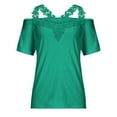 thumbnail image 2 of JGGSPWM Womens Plus Size Dressy Casual Solid Tops Tshirts Crochet Halter Neck Blouse Short Sleeve Shirts Cozy Tees Summer Casual Tunic Green XXL, 2 of 6