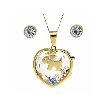 Encased Gems - Stainless steel Scottish Terrier Encased Floating Necklace Earrings Set + Chain