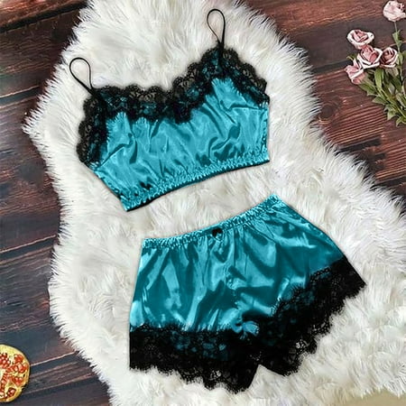 

Pajamas for Women Ahomtoey Women V-Neck Eyelash Lace Cute Stain Camisole Pajamas Bowknot Shorts Set Family Gifts Great Gift for Less on Clearence