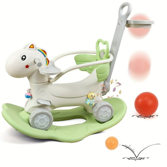 4-in-1 Rocking Horse & Balance Bike - Ride-On Toy with Push Handle for Toddlers 1-3 Years - Unicorn Design for Boys & Girls - Birthday/Christmas Gift