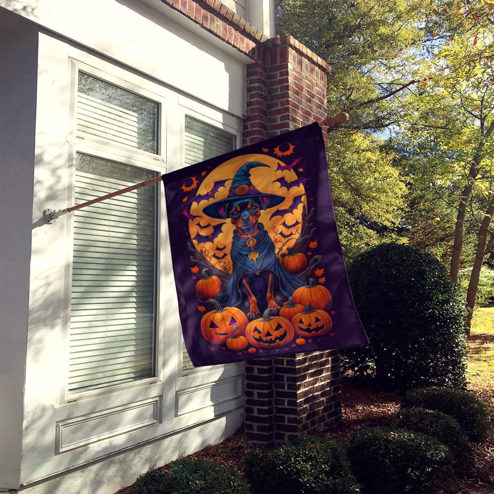 Halloween Miniature Pinscher Dog House Flag 28x40IN Double-Sided Polyester Decorative Sleeve Pole Flag for Outdoor Home Garden